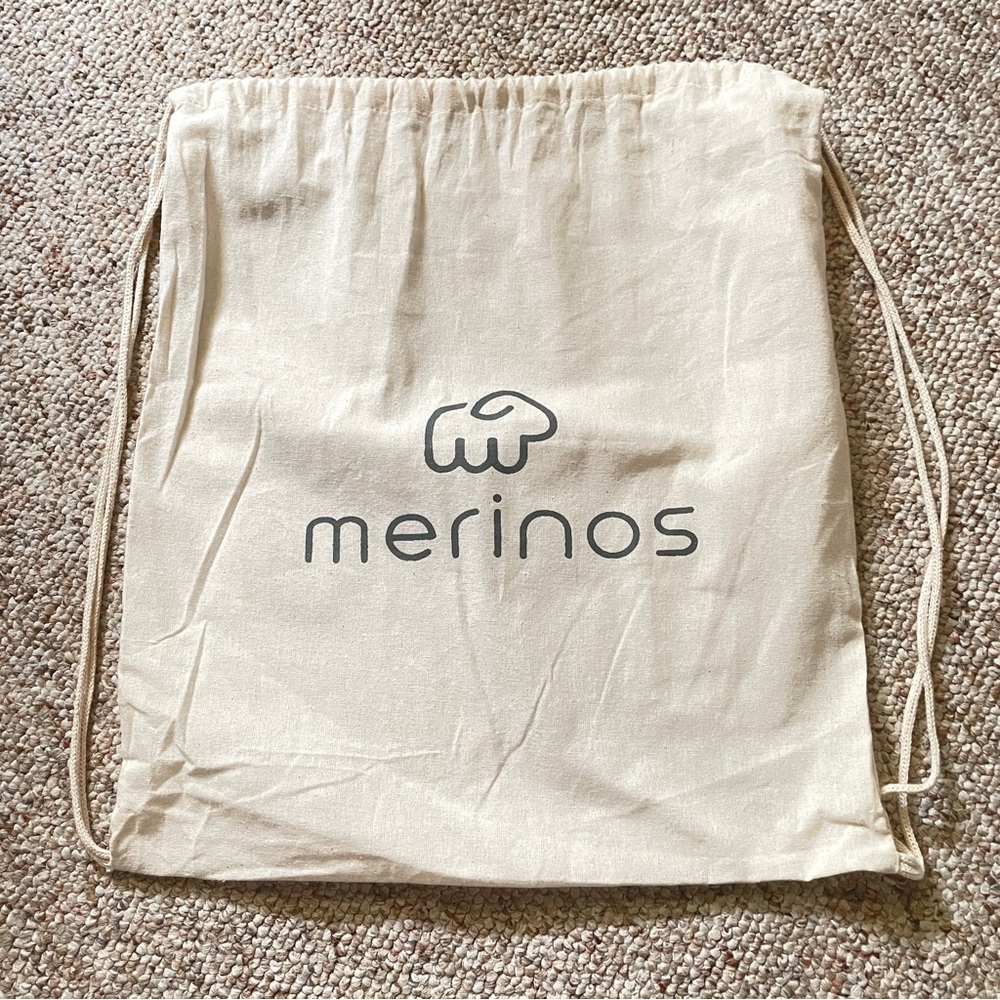 Merinos Logo Drawstring Natural White Cotton Back Pouch